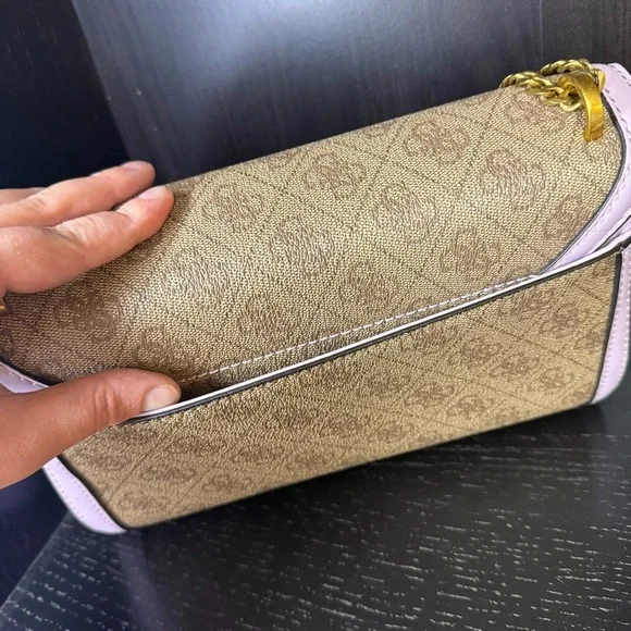 GUESS Katey Flap Shoulder Bag Lilac Rare Quilted Purse Crossbody Lavender Cream - Picture 13 of 15